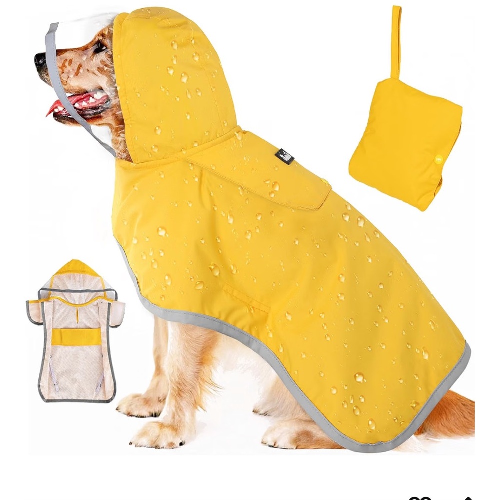 Yellow Waterproof Dog Raincoat with Reflective Trim
